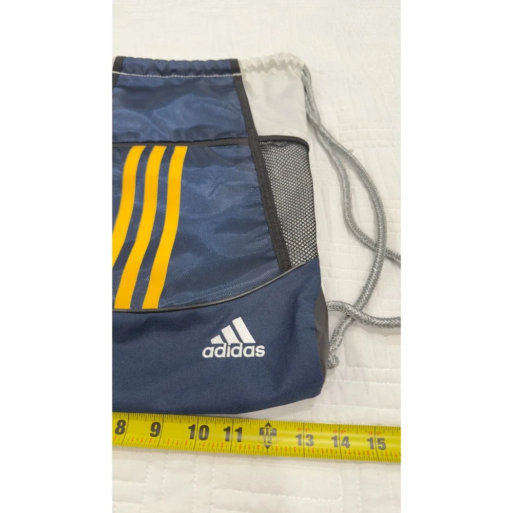 Adidas Navy Blue Yellow 3-Stripe Drawstring Cinch Sackpack Gym Bag - Picture 5 of 6